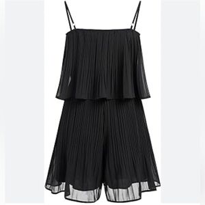 Exlura Women's Spaghetti Straps Wide Leg Pleated Black Romper Sz L